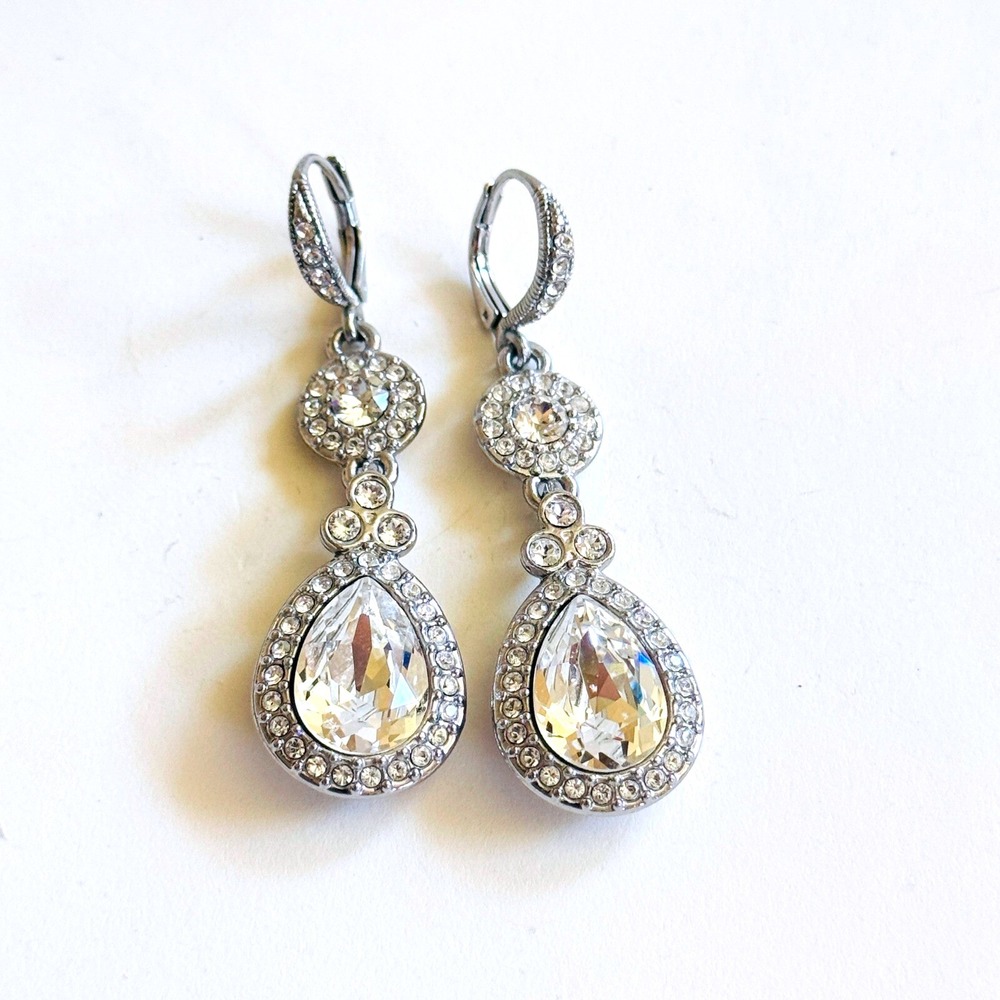 Givenchy‎ Earrings dangle Post Crystal rhinestone silver tone high end designer